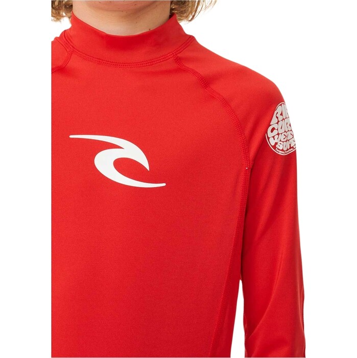 2024 Rip Curl Kleinkind Brand Wave UPF Long Sleeve Lycra Vest TNRTRV - Red